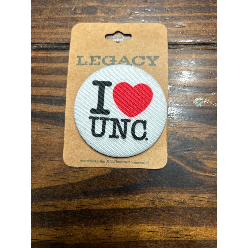 Legacy I Love UNC Button Pin North Carolina Tar Heels‎ Fan Gear White Red Heart
